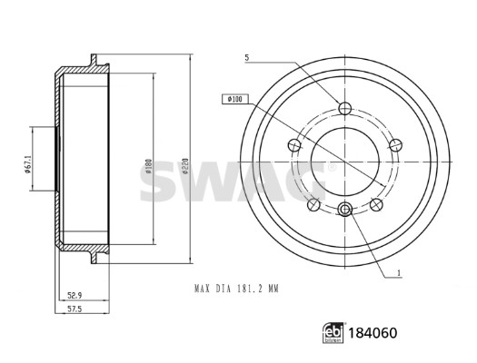 SWAG 33 10 9266 Brake Drum